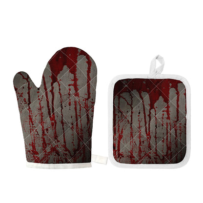 Bloody Metal Wall Print Oven Mitt And Pot Holder Set