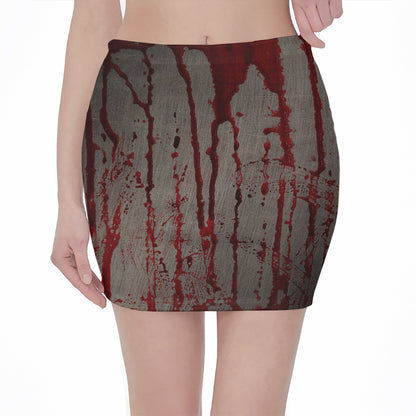Bloody Metal Wall Print Pencil Mini Skirt