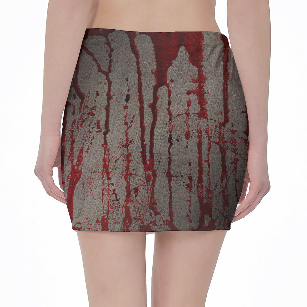 Bloody Metal Wall Print Pencil Mini Skirt