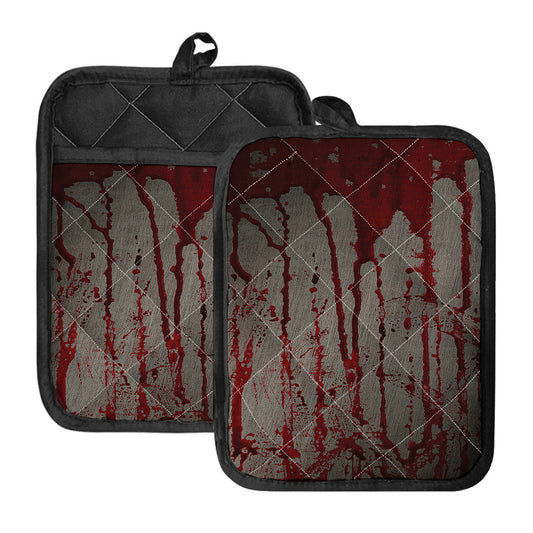 Bloody Metal Wall Print Pot Holders With Pocket