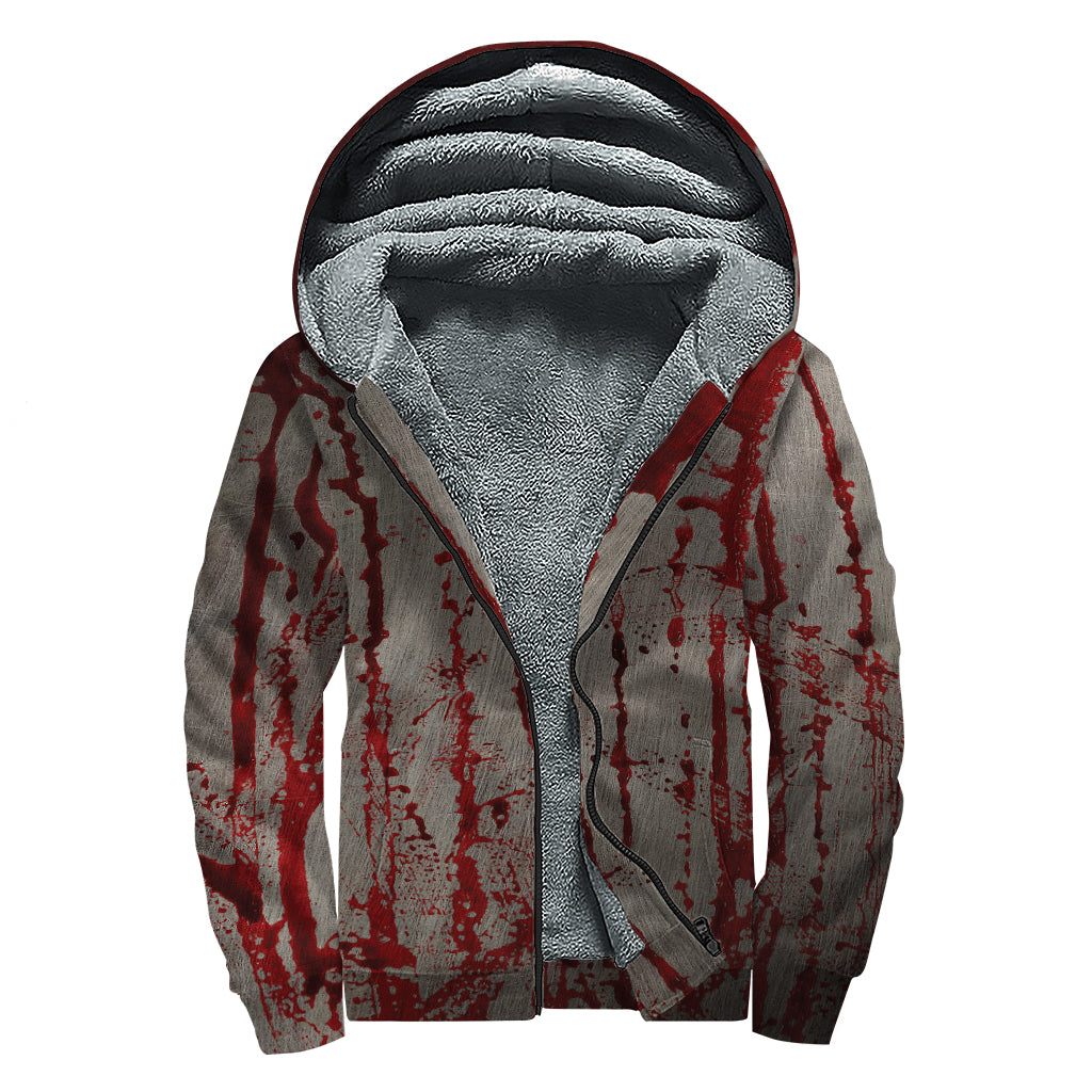Bloody Metal Wall Print Sherpa Lined Zip Up Hoodie