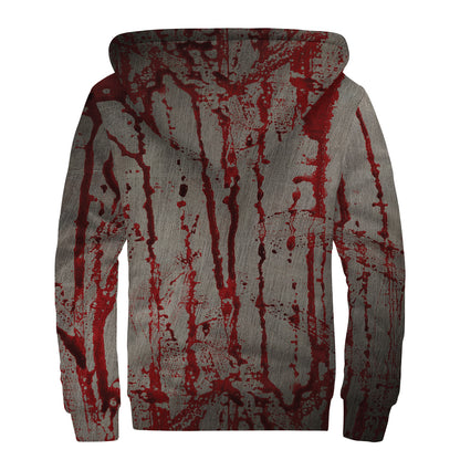 Bloody Metal Wall Print Sherpa Lined Zip Up Hoodie