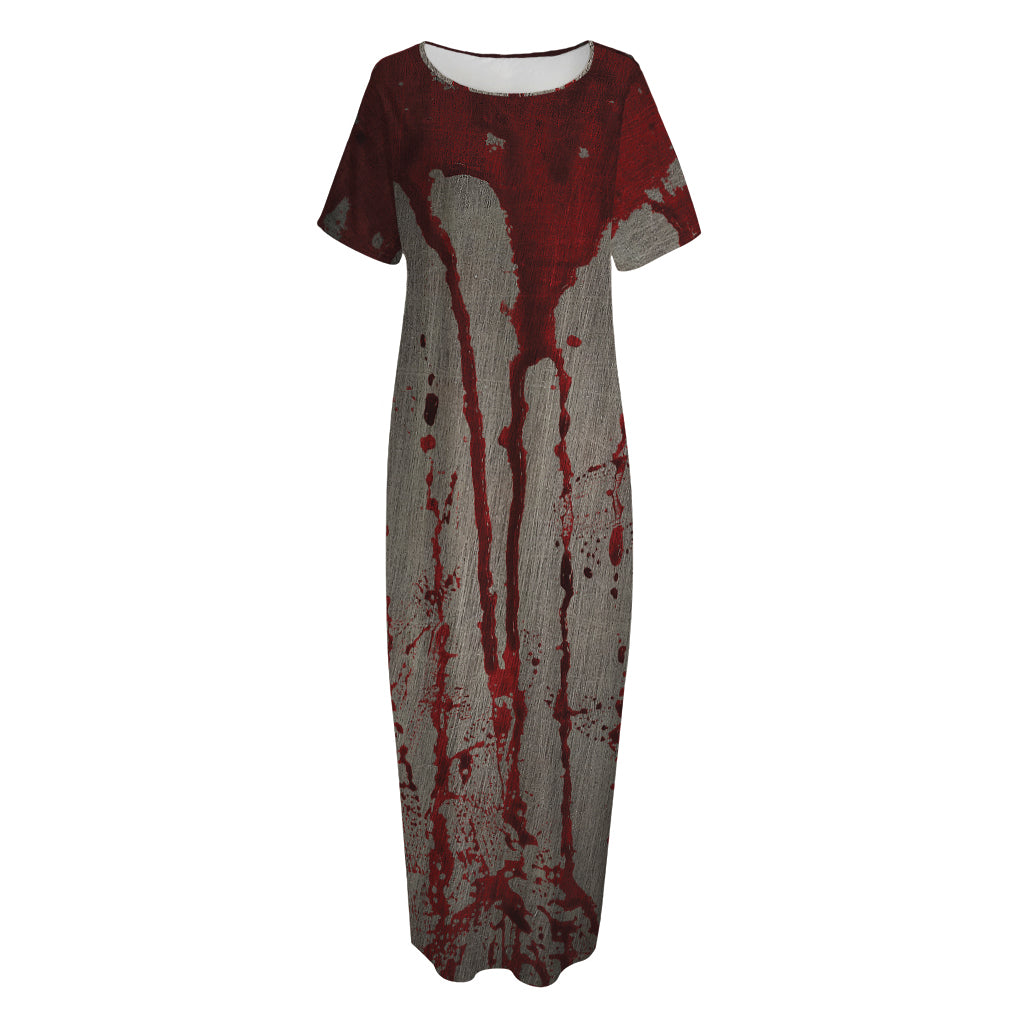 Bloody Metal Wall Print Short Sleeve Long Nightdress