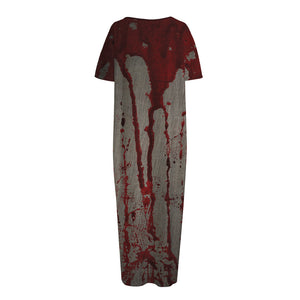 Bloody Metal Wall Print Short Sleeve Long Nightdress