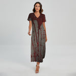 Bloody Metal Wall Print Short Sleeve Maxi Dress