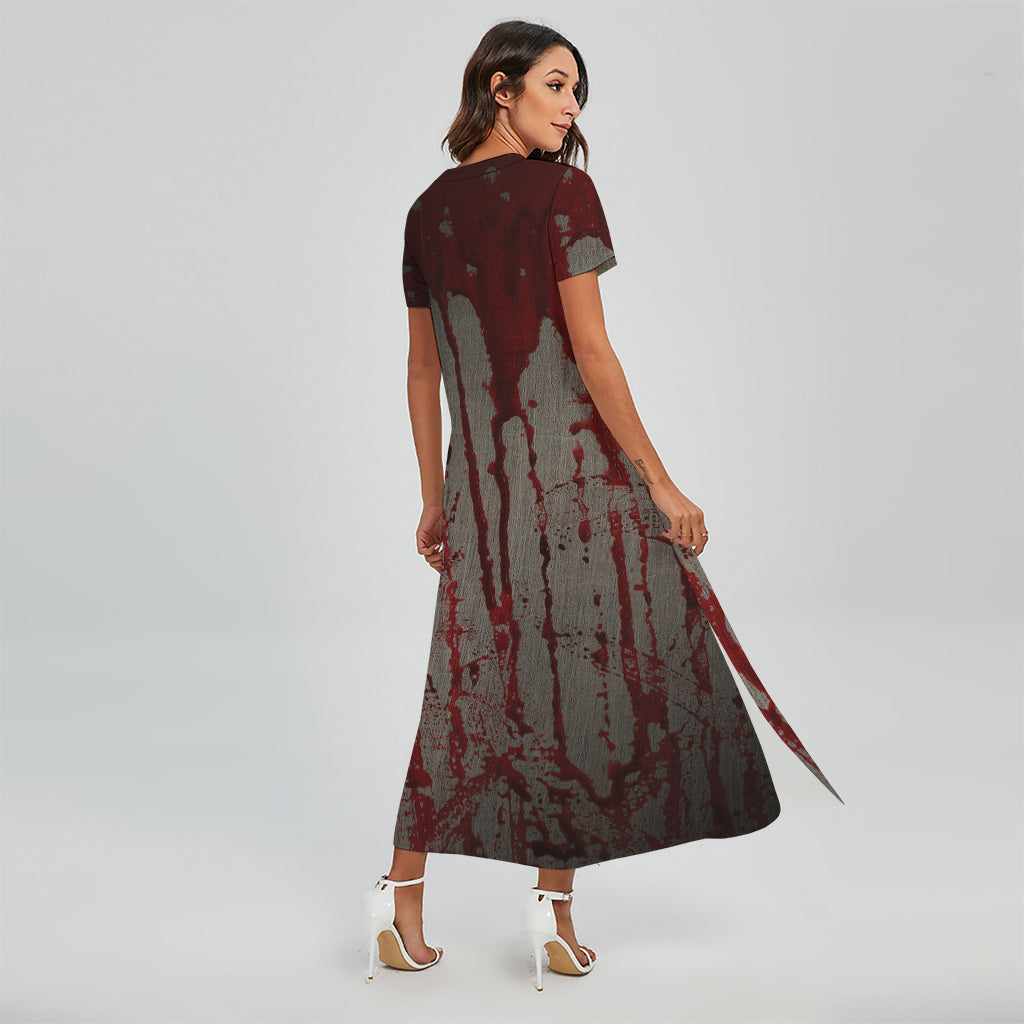 Bloody Metal Wall Print Short Sleeve Maxi Dress