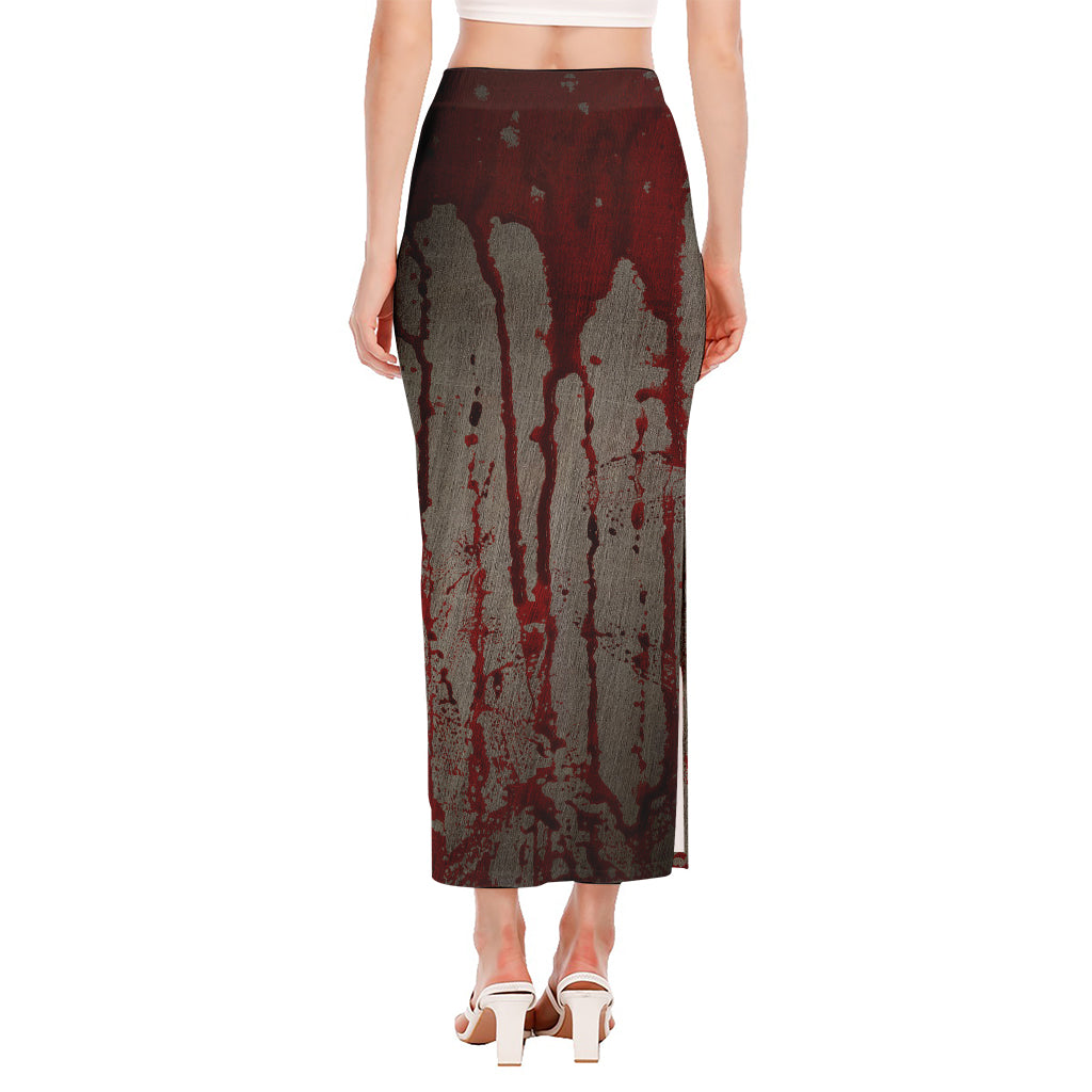 Bloody Metal Wall Print Side Slit Maxi Skirt