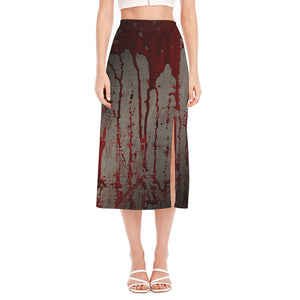 Bloody Metal Wall Print Side Slit Midi Skirt