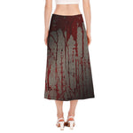 Bloody Metal Wall Print Side Slit Midi Skirt