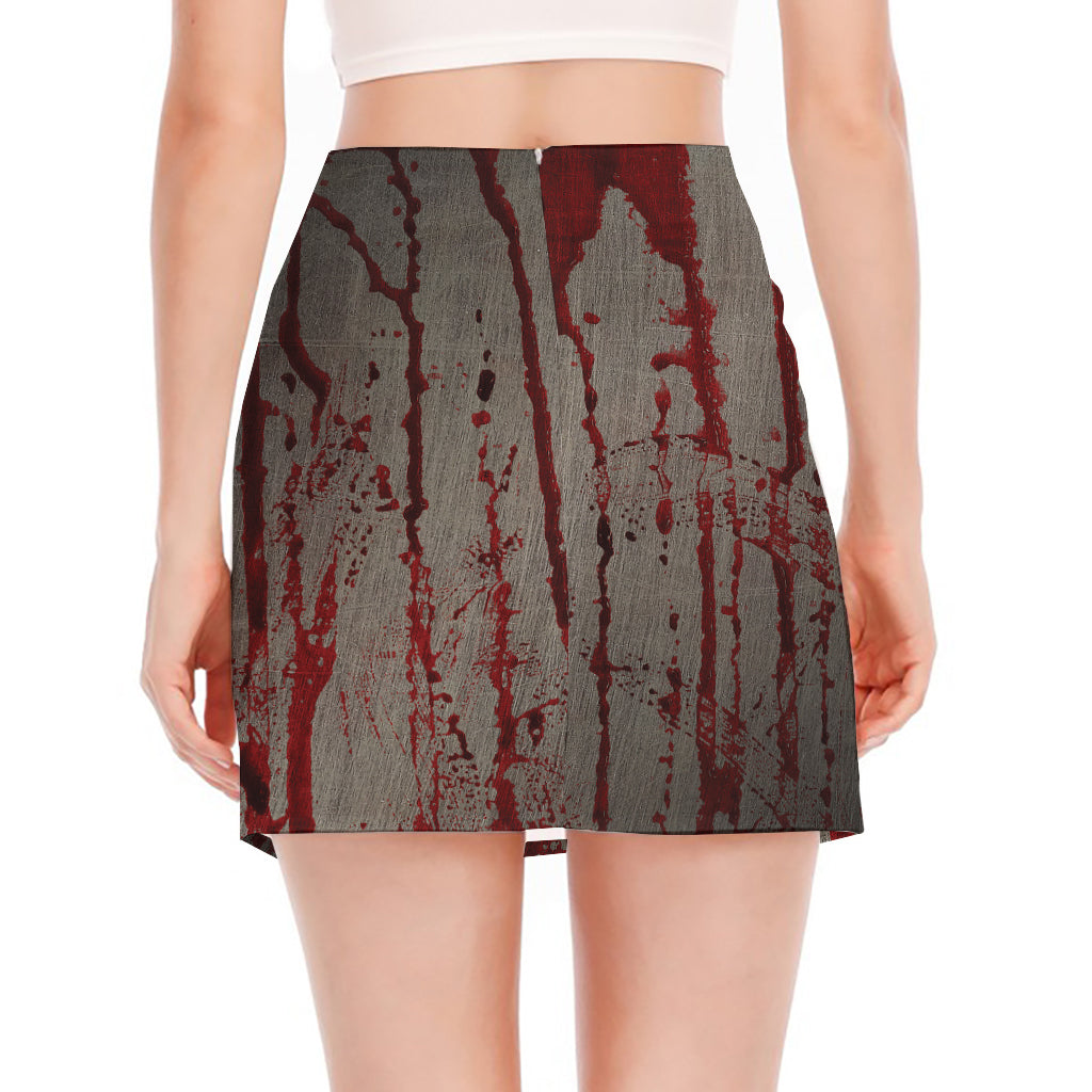 Bloody Metal Wall Print Side Slit Mini Skirt