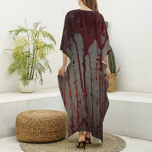 Bloody Metal Wall Print Silk V-Neck Kaftan Dress