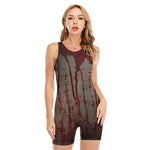 Bloody Metal Wall Print Sleeveless One Piece Swimsuit