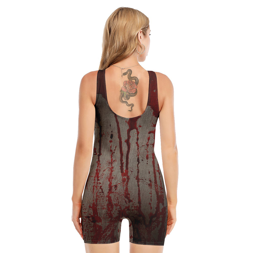 Bloody Metal Wall Print Sleeveless One Piece Swimsuit