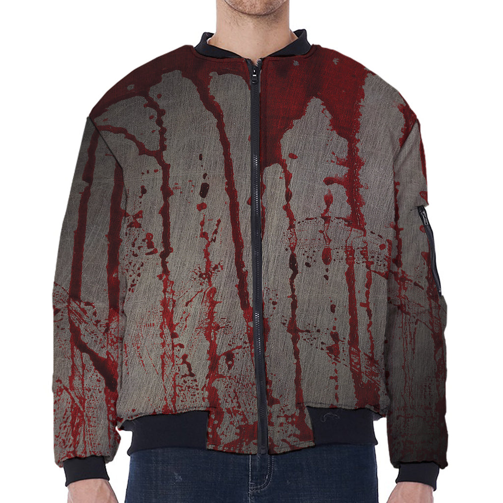 Bloody Metal Wall Print Zip Sleeve Bomber Jacket