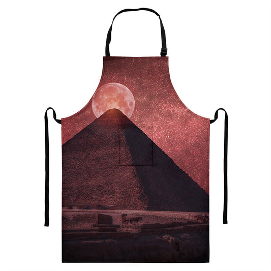 Bloody Moon Pyramid Print Bib Apron With Pocket
