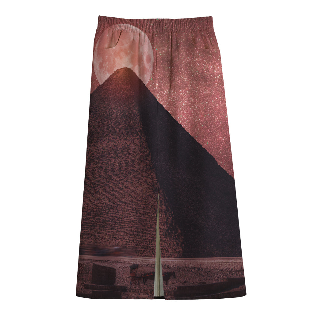 Bloody Moon Pyramid Print Cotton Front Slit Maxi Skirt