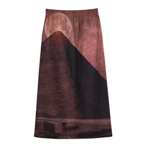 Bloody Moon Pyramid Print Cotton Front Slit Maxi Skirt