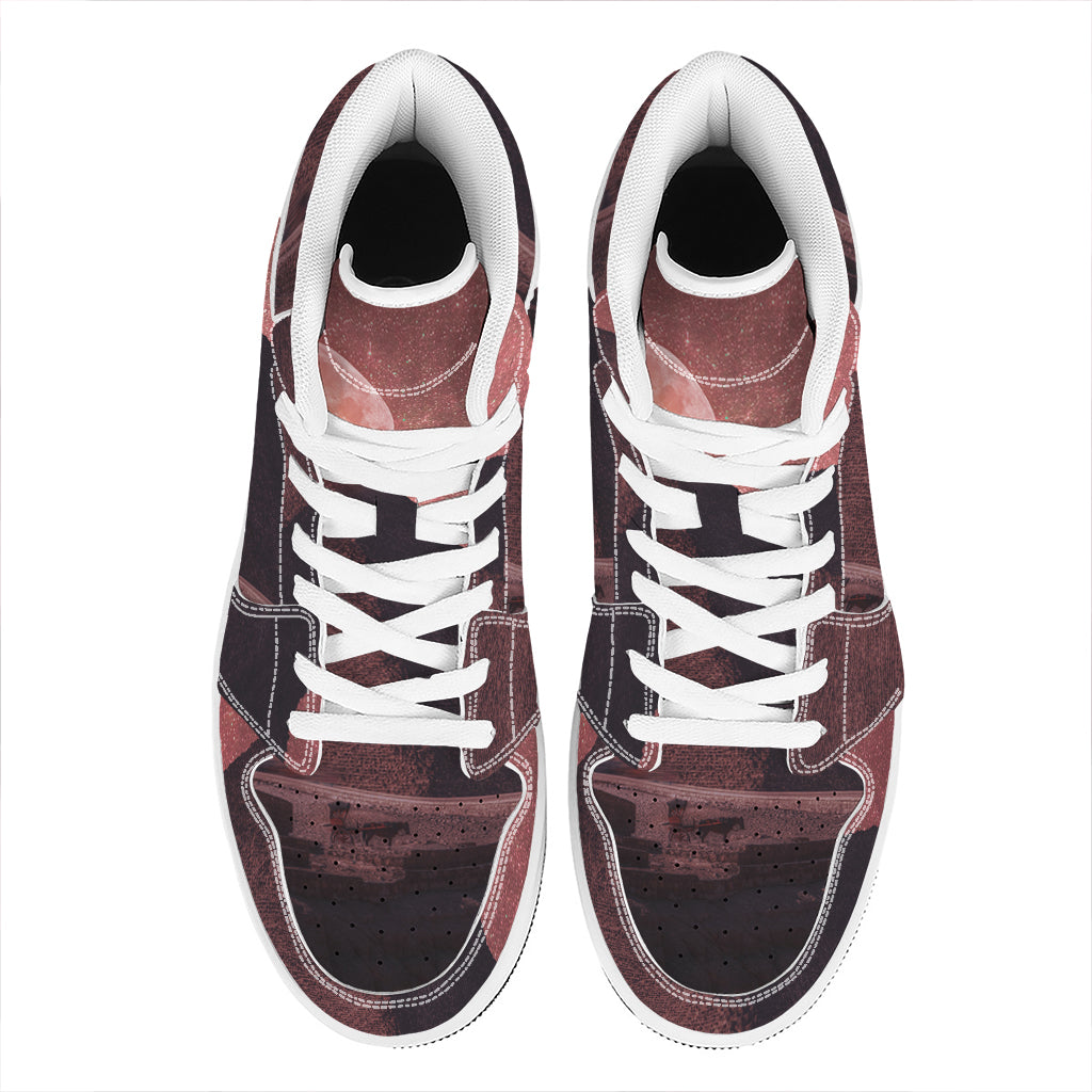 Bloody Moon Pyramid Print High Top Leather Sneakers