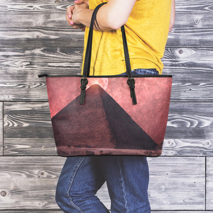 Bloody Moon Pyramid Print Leather Tote Bag