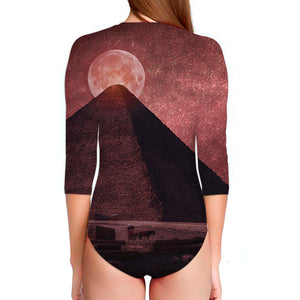 Bloody Moon Pyramid Print Long Sleeve Swimsuit