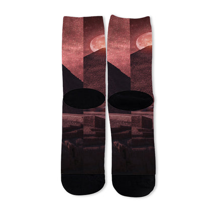 Bloody Moon Pyramid Print Long Socks
