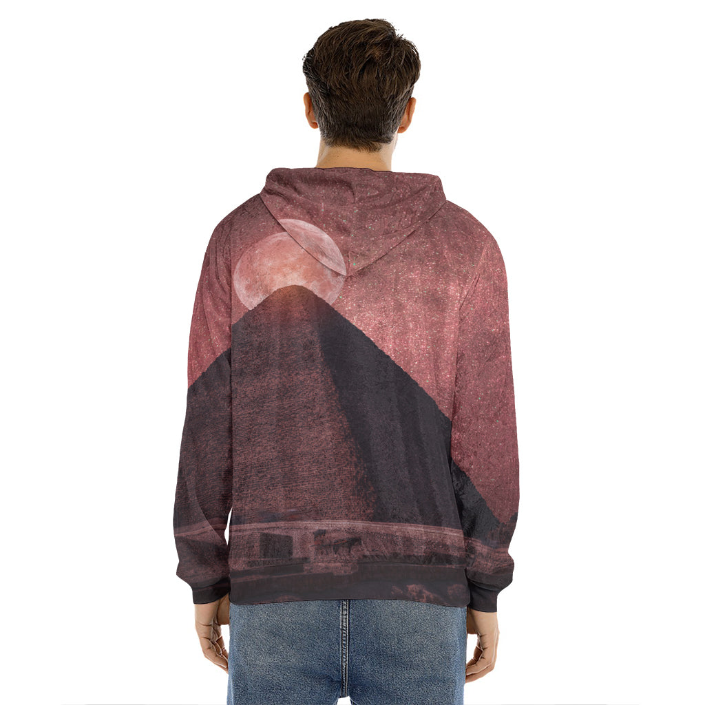 Bloody Moon Pyramid Print Men's Velvet Pullover Hoodie