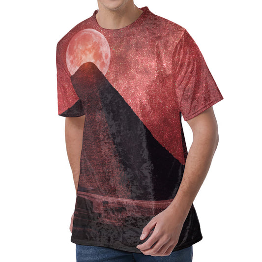 Bloody Moon Pyramid Print Men's Velvet T-Shirt