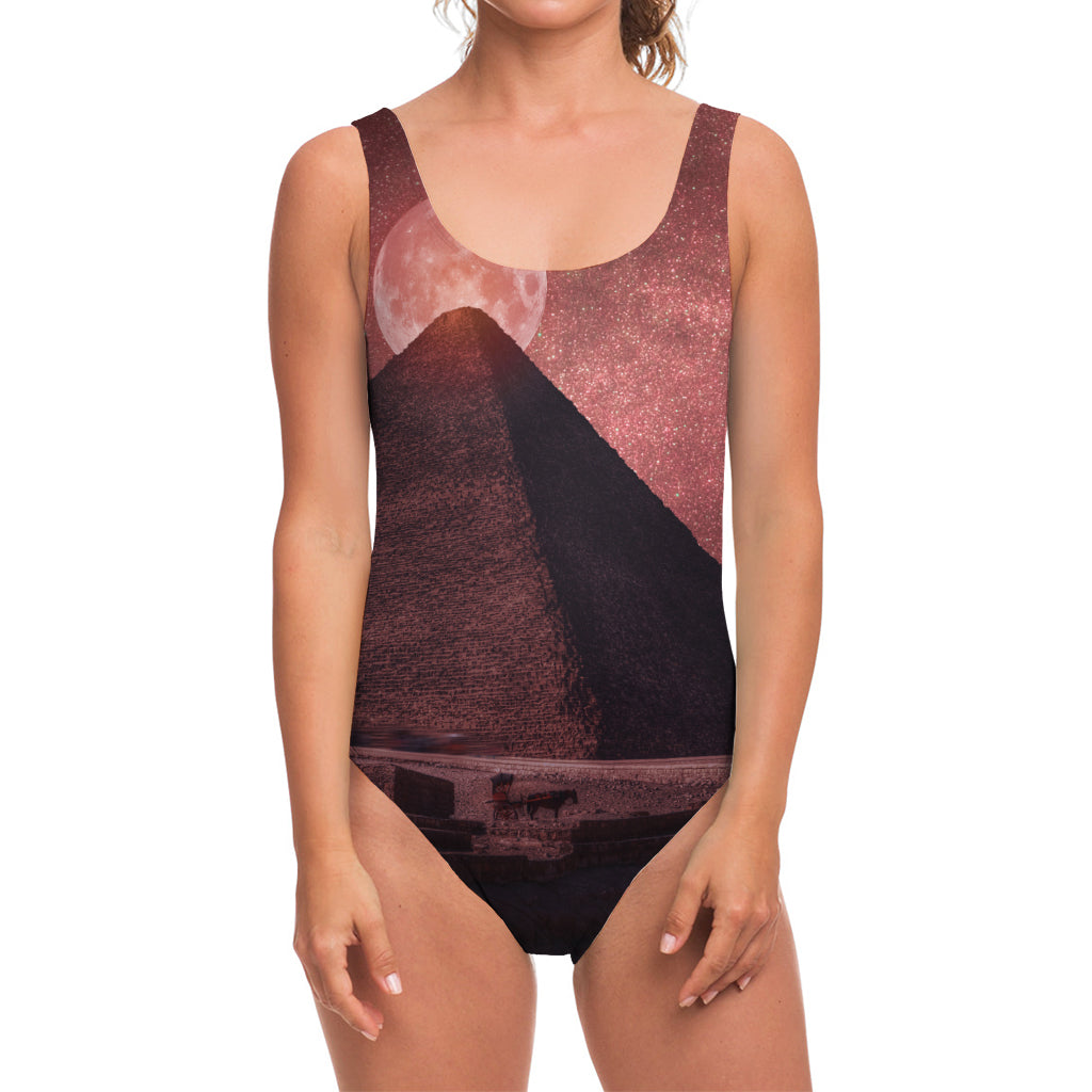 Bloody Moon Pyramid Print One Piece Swimsuit