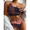 Bloody Moon Pyramid Print One Shoulder Bikini Set
