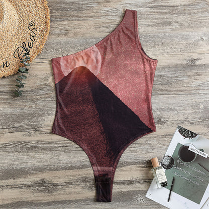 Bloody Moon Pyramid Print One Shoulder Bodysuit