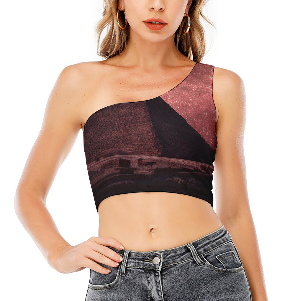 Bloody Moon Pyramid Print One Shoulder Crop Top