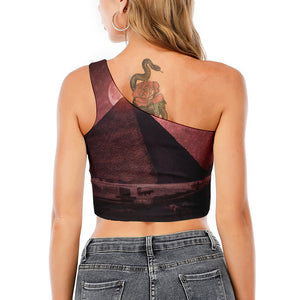 Bloody Moon Pyramid Print One Shoulder Crop Top