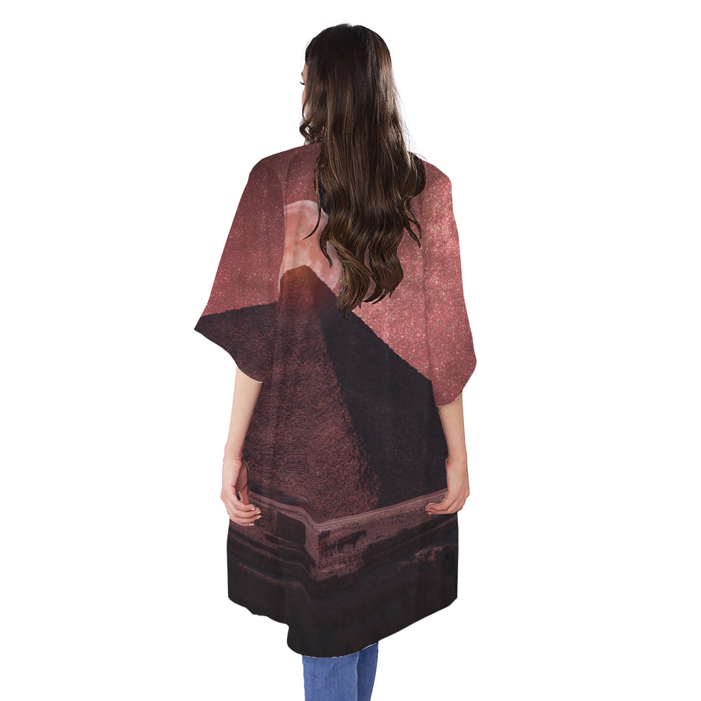 Bloody Moon Pyramid Print Open Front Beach Cover Up