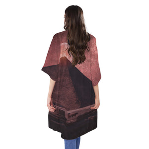 Bloody Moon Pyramid Print Open Front Beach Cover Up