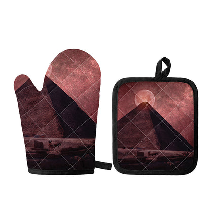 Bloody Moon Pyramid Print Oven Mitt And Pot Holder Set