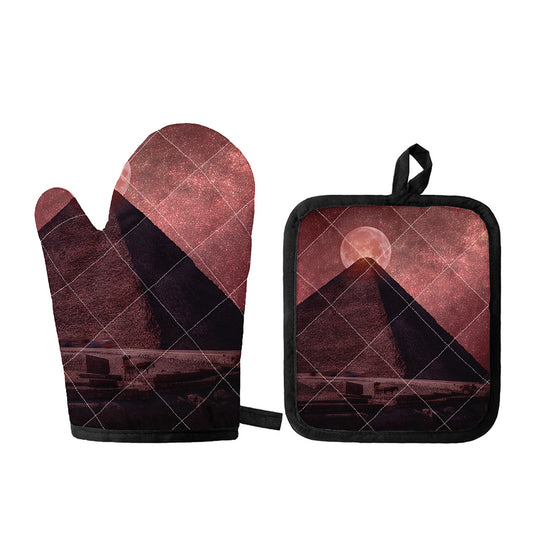 Bloody Moon Pyramid Print Oven Mitt And Pot Holder Set