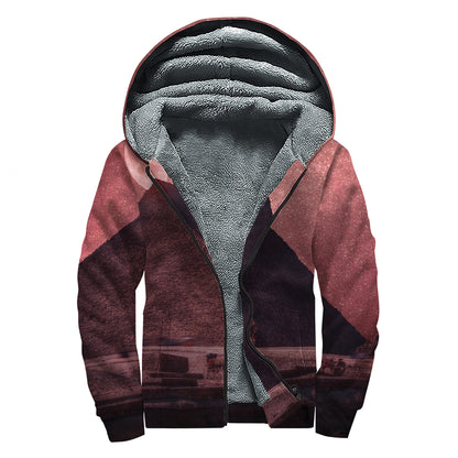 Bloody Moon Pyramid Print Sherpa Lined Zip Up Hoodie
