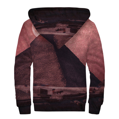 Bloody Moon Pyramid Print Sherpa Lined Zip Up Hoodie