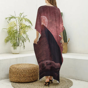 Bloody Moon Pyramid Print Silk V-Neck Kaftan Dress