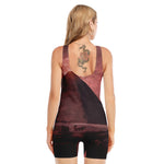 Bloody Moon Pyramid Print Sleeveless One Piece Swimsuit