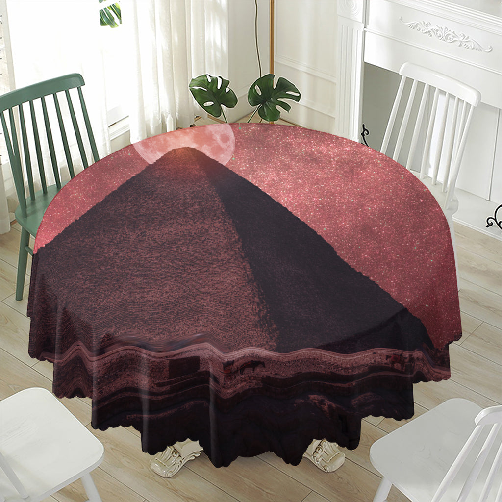 Bloody Moon Pyramid Print Waterproof Round Tablecloth