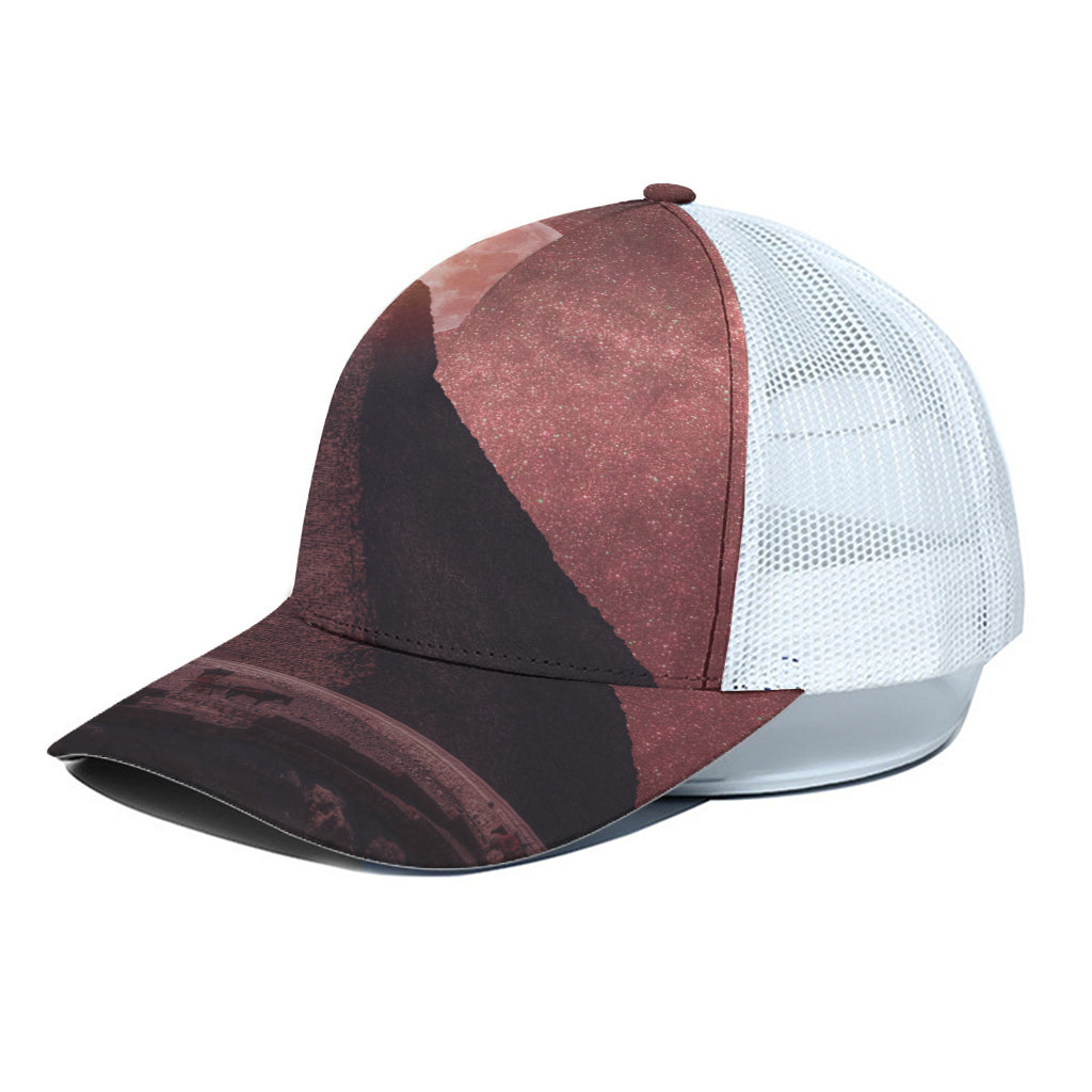 Bloody Moon Pyramid Print White Mesh Trucker Cap