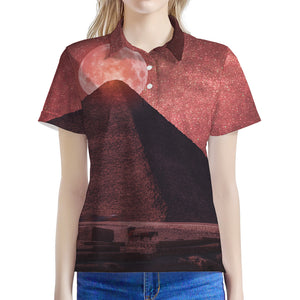 Bloody Moon Pyramid Print Women's Polo Shirt