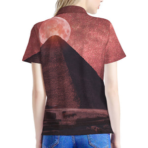 Bloody Moon Pyramid Print Women's Polo Shirt