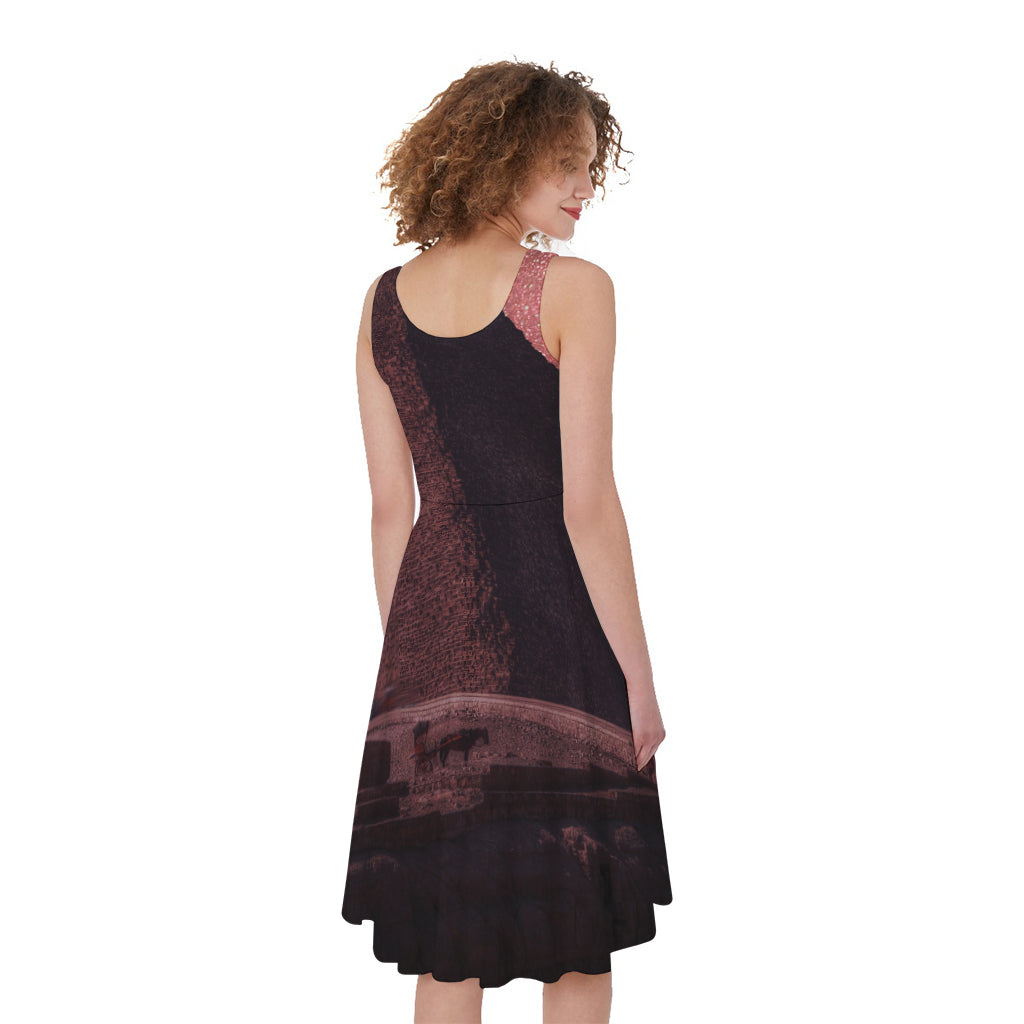 Bloody Moon Pyramid Print Women's Sleeveless Dress