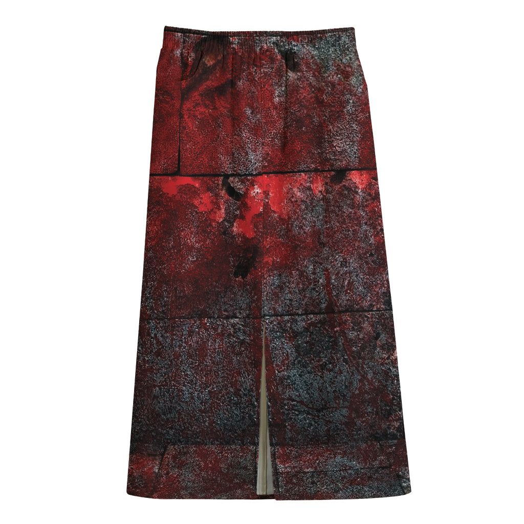 Bloody Room Print Cotton Front Slit Maxi Skirt