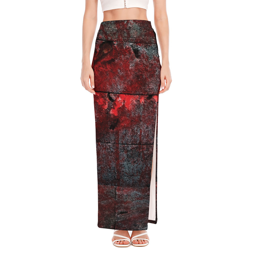 Bloody Room Print High Slit Maxi Skirt