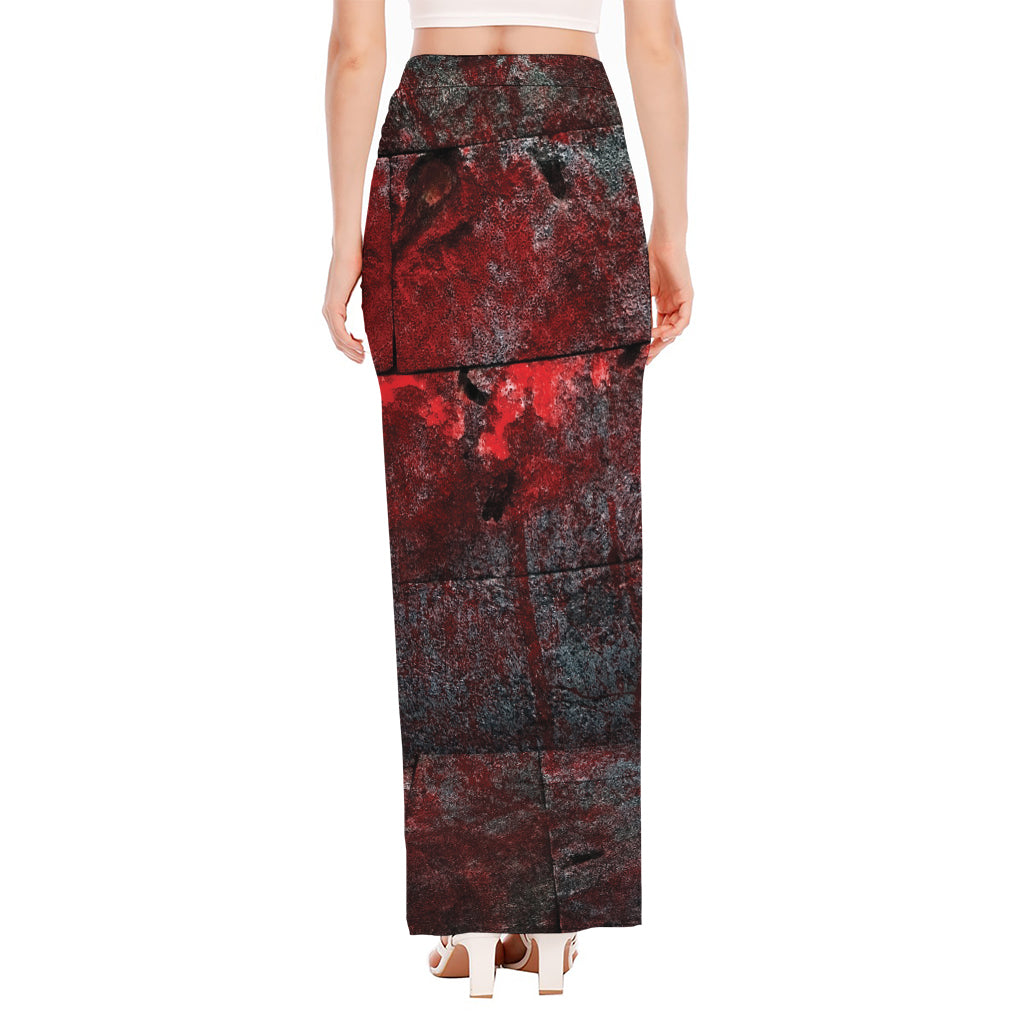 Bloody Room Print High Slit Maxi Skirt