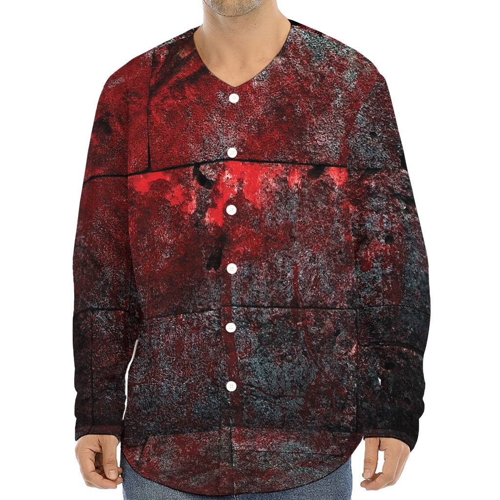 Bloody Room Print Long Sleeve Baseball Jersey