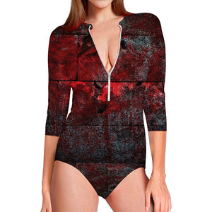 Bloody Room Print Long Sleeve Swimsuit